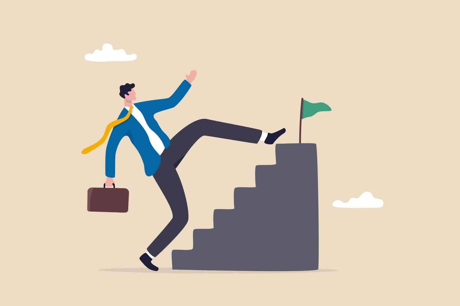 A business man climbing the stairs to show investing in uk property for beginners